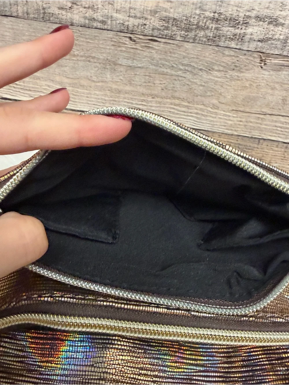 Francesca’s Iridescent Holographic Clutch Bag N/A